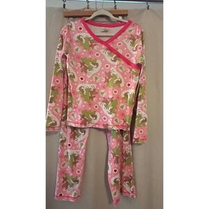 Women's Hanna Andersson Christmas Reindeer 2pc Pajama Set Size Small Pink